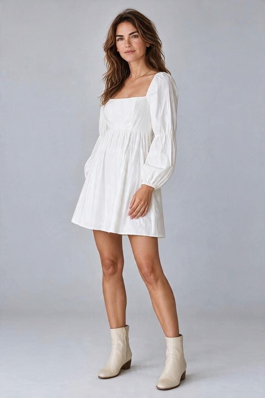 B0 NWT REFORMATION White Long Puff Sleeves Babydoll Michaela Mini Dress Size 6